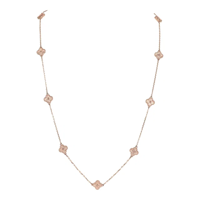 Van Cleef & Arpels Sweet Alhambra 16 Motif Long Necklace 18K Rose Gold in Pink from Madison Avenue Couture