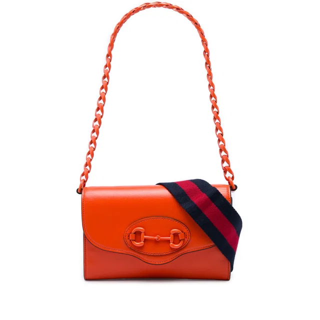 Orange Gucci Mini Leather Horsebit 1955 Web Crossbody in Orange Leather from Designer Revival
