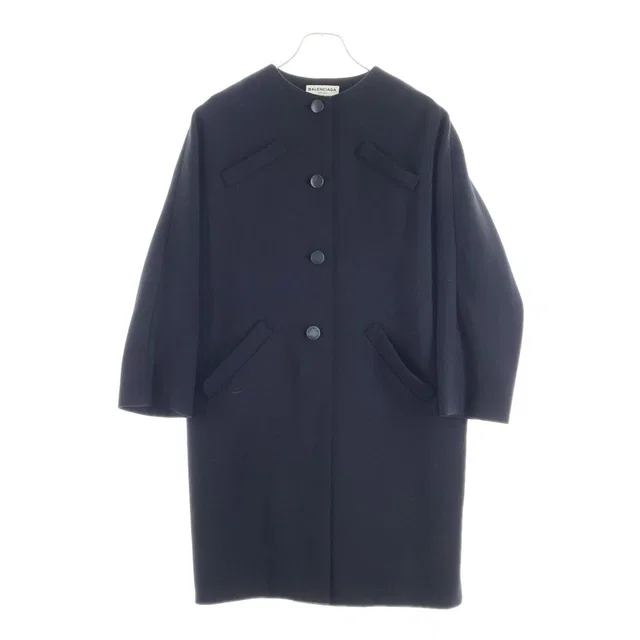 Balenciaga Collarless Wool Long Coat Black in Black Wool from The Reluxe