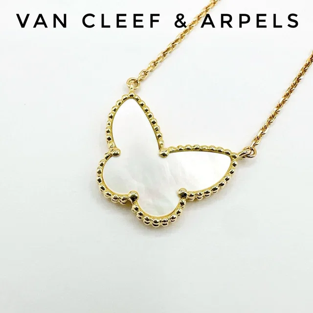 Van Cleef & Arpels Lucky Alhambra Papillon Mother of Pearl Yellow Gold Necklace in Yellow from The Reluxe