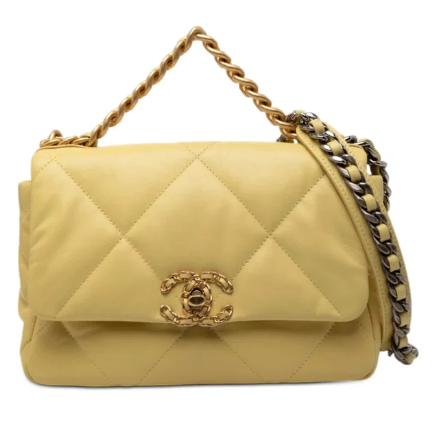 Yellow Chanel Medium Lambskin 19 Flap Satchel in Yellow Lambskin from Designer Revival