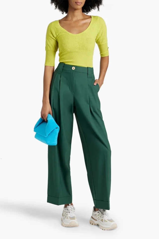 Ganni Woven tapered pants in Forest green, photo 2 of 4 from THE OUTNET