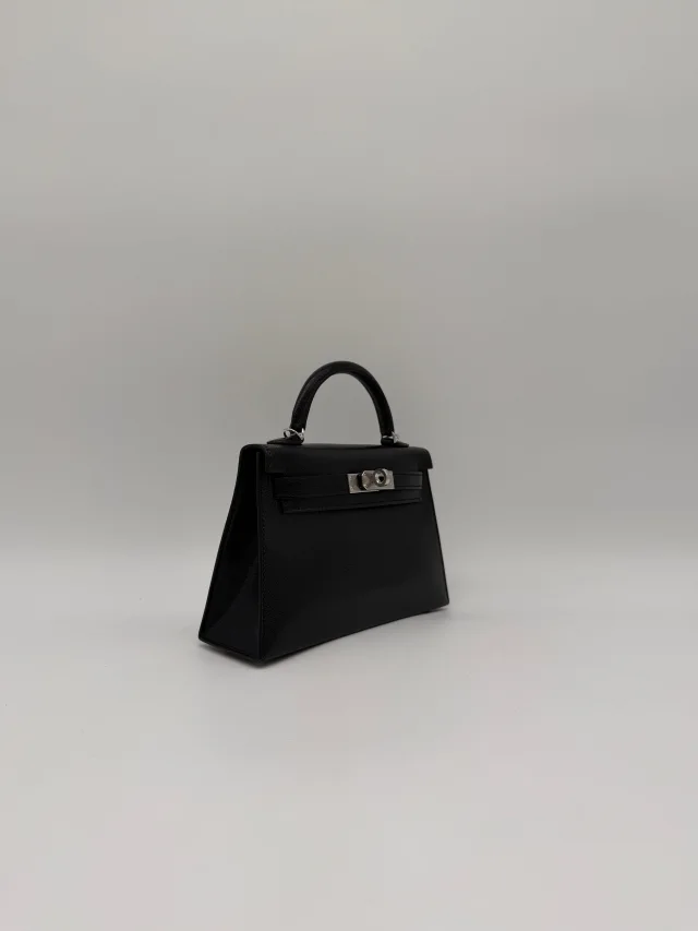 Hermès Mini Kelly Clou de coeur Black Chevre Palladium Hardware in Black Goatskin from Luxury Promise, photo 4 of 11