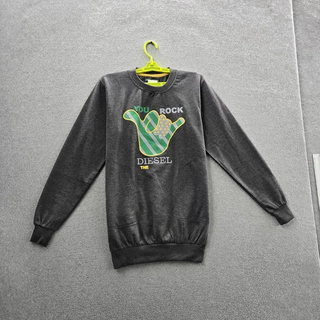 Diesel Women Sweatshirt Xl Gray Tunic Graphic You Rock & Roll Hand Y2k in gray from Poshmark