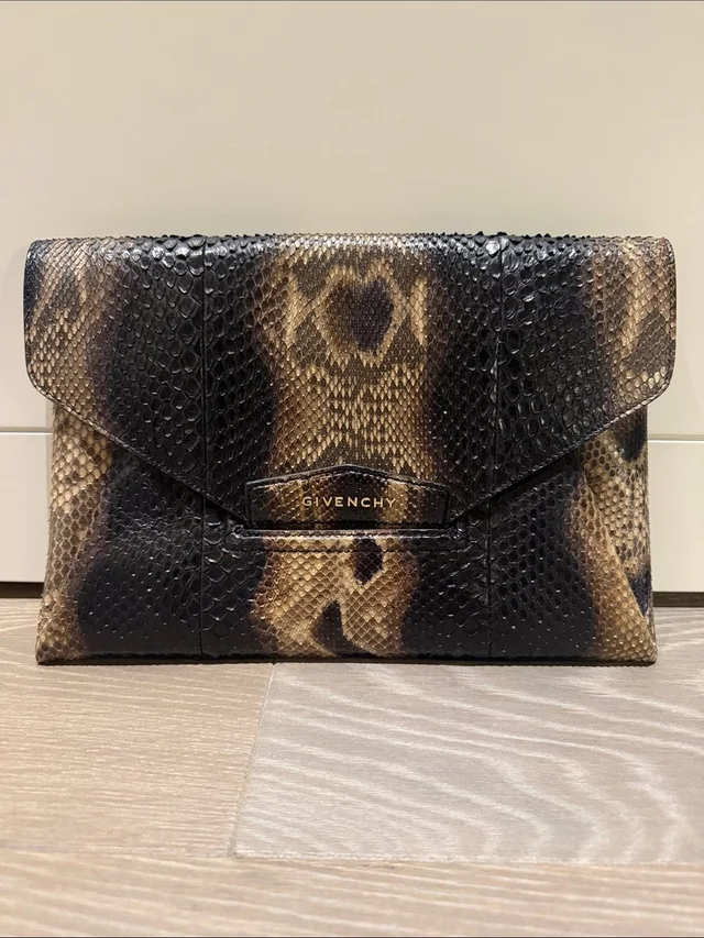 Givenchy Black & Brown Python Envelope Clutch in red|brown|black Python from Poshmark