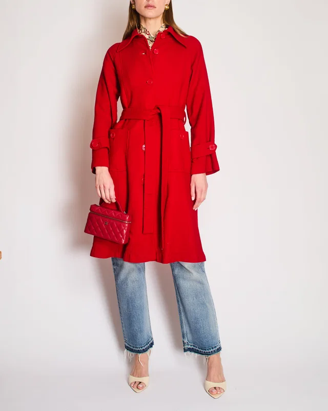 Dolce & Gabbana Red Wool Midi Coat with Tie Belt Size IT 38 (UK 6) in Red Wool from Sellier