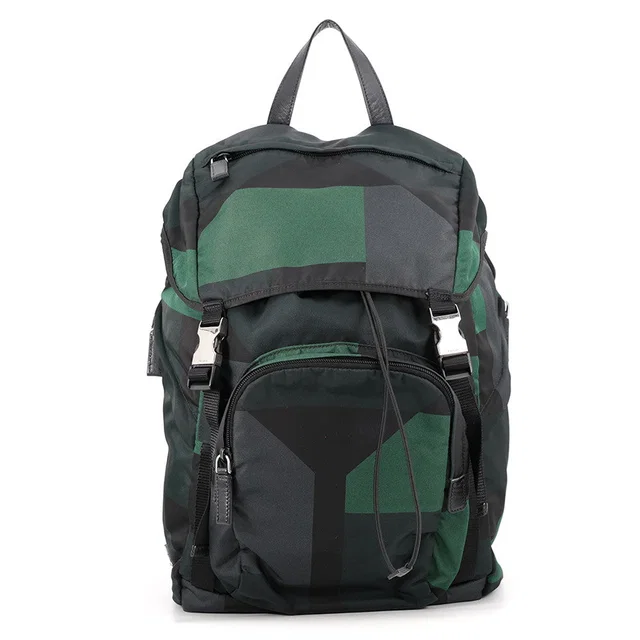 Prada Backpack Black/GreenV135M_2AL1_F0JZ5 Nylon Leather in Black Nylon from GALLERY RARE