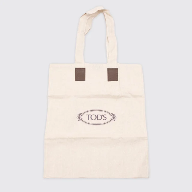 Tod's Shopping Tote Bag Natural Woven Cotton w/ Brown Leather in white|neutral Woven leather from Menswear Market