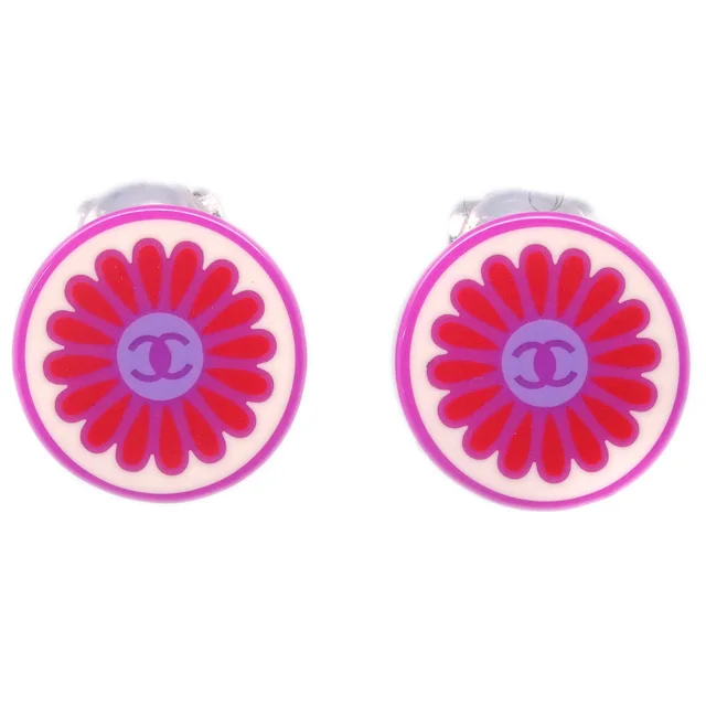 Chanel Floral Earrings Clip-On Pink 04P in Pink Resin from AMORE Vintage Tokyo