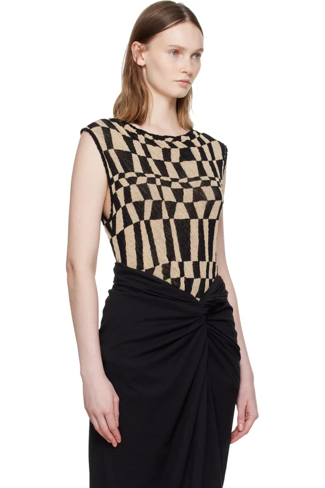 Dries Van Noten Beige & Black Checked Sweater, photo 2 of 5 from SSENSE