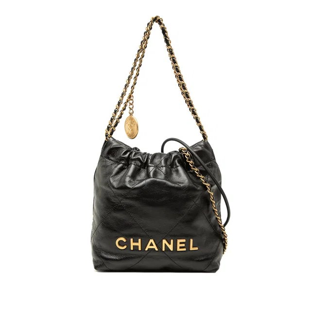 Black Chanel Mini Shiny Calfskin 22 Handbag Satchel in Black Calfskin from Designer Revival
