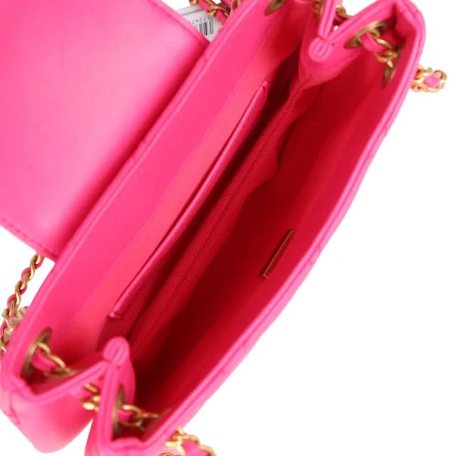 Chanel CC Mini Shoulder Bag Fuchsia Lambskin Antique Gold Hardware in Pink Lambskin from Madison Avenue Couture, photo 9 of 10