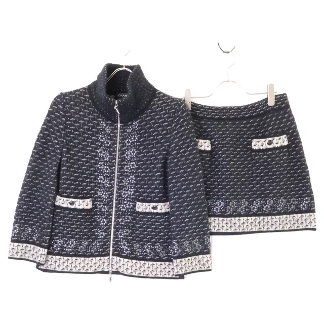 Chanel Cashmere Silk Blended Mohair Knit Zip Jacket Skirt Set /42 36 in Silk from The Reluxe