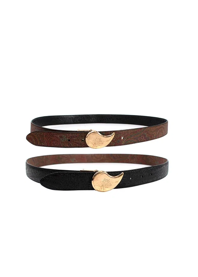 Etro Paisley/Black Reversible Embroidered Belt in Black Leather from HEWI