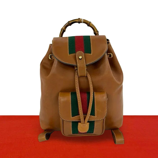 Gucci Vintage Sherry Line Bamboo Leather Backpack Brown in Brown Leather from The Reluxe