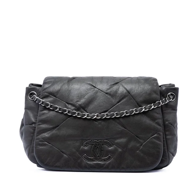 Black Chanel Iridescent Calfskin Glint Accordion Flap Crossbody Bag in Black Calfskin from Designer Revival