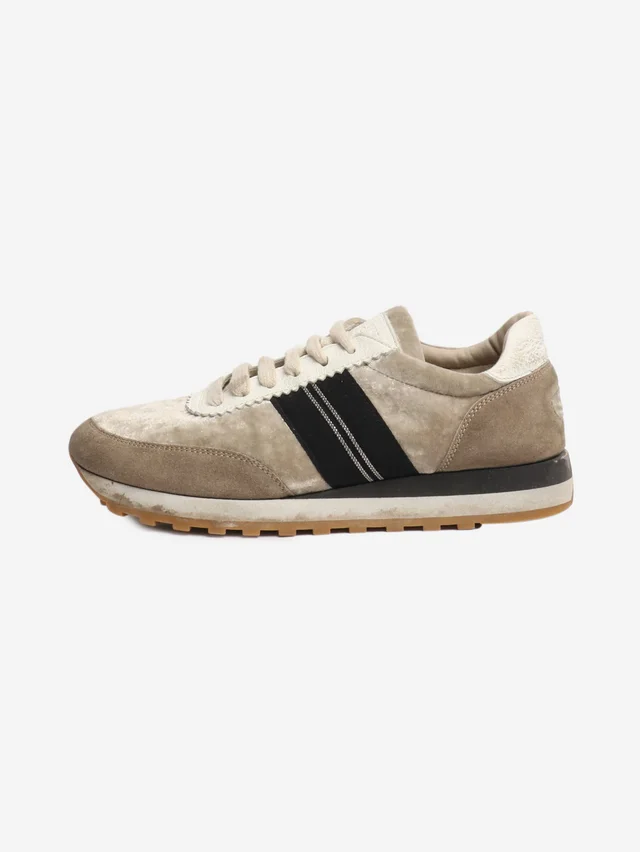 Brunello Cucinelli Taupe velvet and suede trainers - size EU 38 in Taupe Suede from Sign of the Times