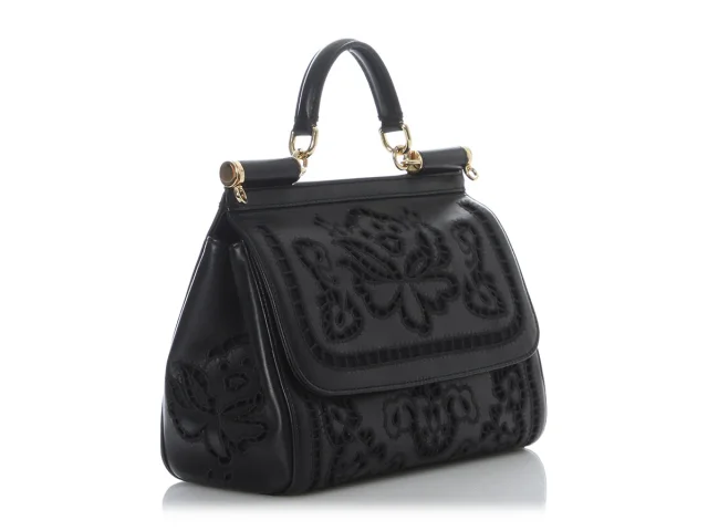 Dolce & Gabbana Medium Black Laser Cut Miss Sicily Bag in Black Leather from Ann's Fabulous Finds, photo 5 of 9