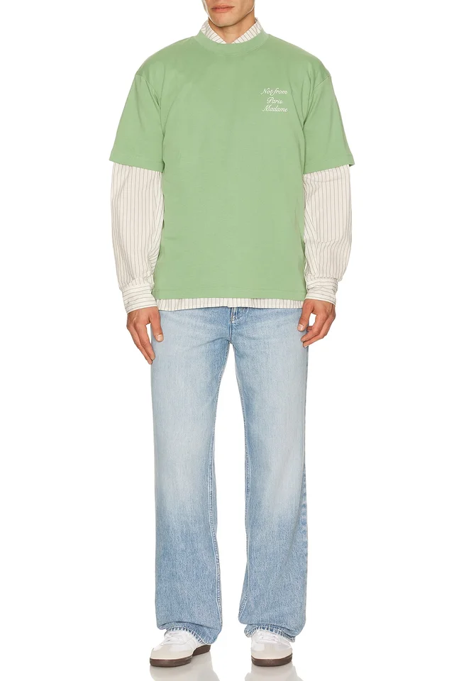 Drôle De Monsieur Le T-Shirt Slogan Calligraphy in Light Green, photo 3 of 4 from REVOLVE (Canada)