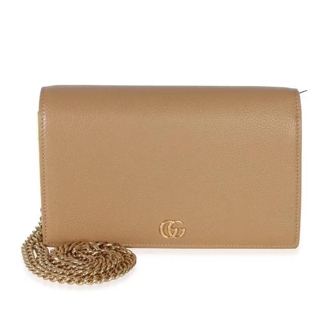 Gucci Light Pink Green Dollar Calfskin GG Marmont Wallet On Chain in Green Calfskin from myGemma