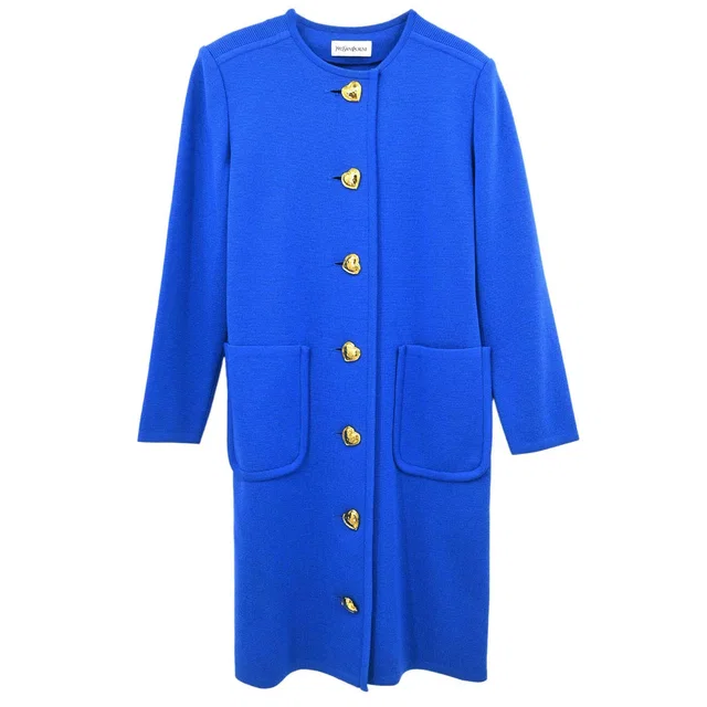 Saint Laurent Long Jacket Blue #M in Blue Wool from AMORE Vintage Tokyo