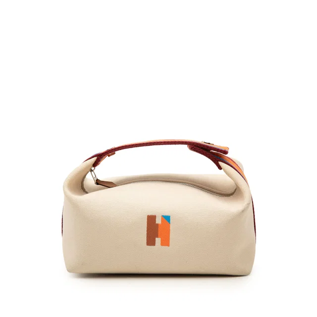 Brown Hermès Small Toile Bride A Brac H Pavillon Case Vanity Bag in Brown Canvas from Designer Revival