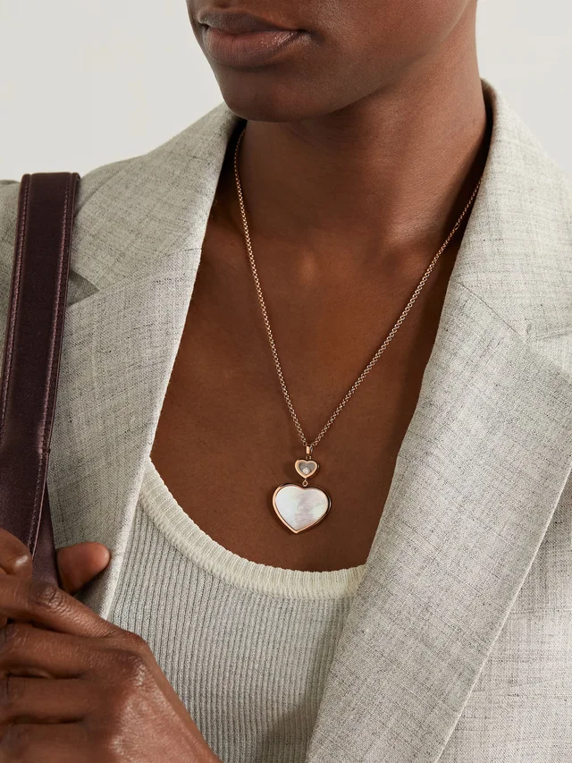 CHOPARD Happy Hearts 18-karat rose gold, mother-of-pearl and diamond necklace in Metallic, photo 2 of 2 from NET-A-PORTER (Canada)