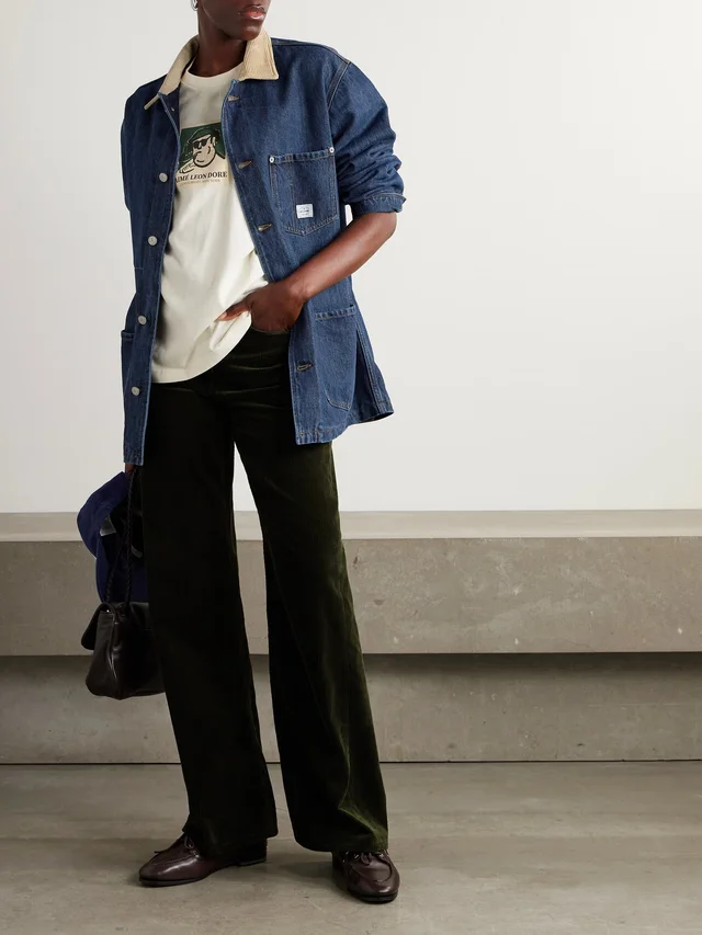 AIMÉ LEON DORE Corduroy-trimmed denim jacket in Blue, photo 2 of 2 from NET-A-PORTER (Canada)