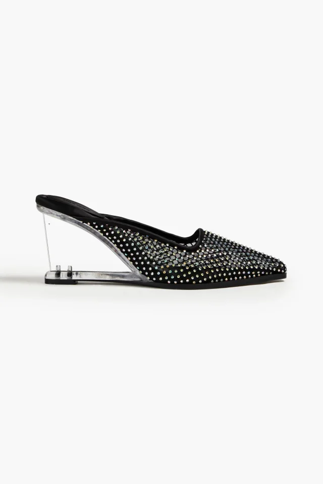 Crystal-Embellished Mesh Wedge Mules in Black, image 1 of 1 from THE OUTNET