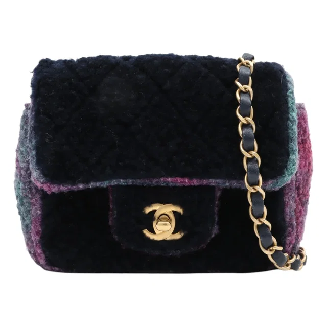 Chanel Made around 2021 Mouton Classic Flap Chain Bag Mini Navy/Purple in Navy from VINTAGE QOO TOKYO