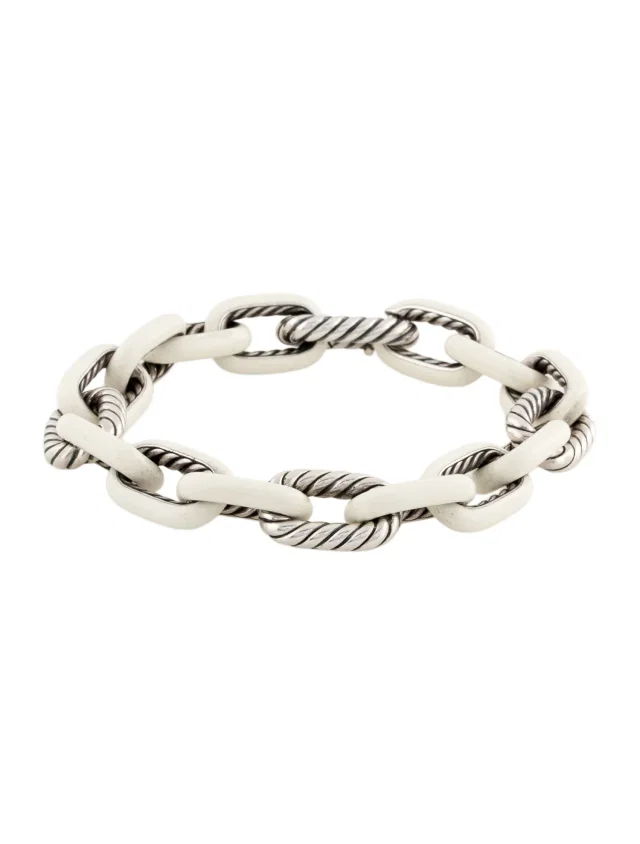 David Yurman Enamel Madison Link Bracelet, 7" in white from The RealReal