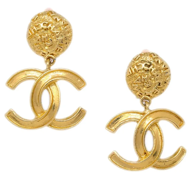 Chanel Gold Dangle Earrings Clip-On 95A in Gold from AMORE Vintage Tokyo