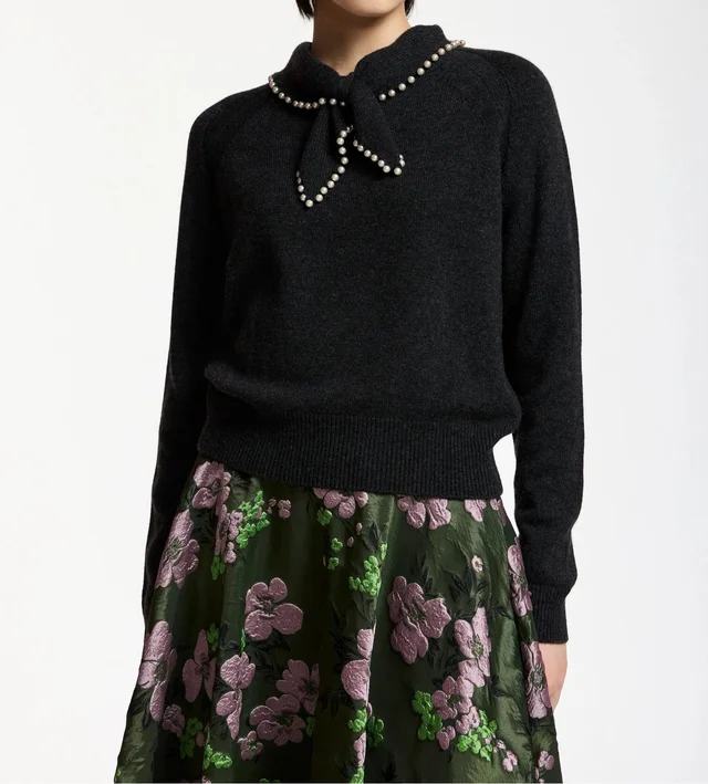 Essentiel Antwerp faux pearl-embellished tie-detail sweater, photo 3 of 6 from SENSER