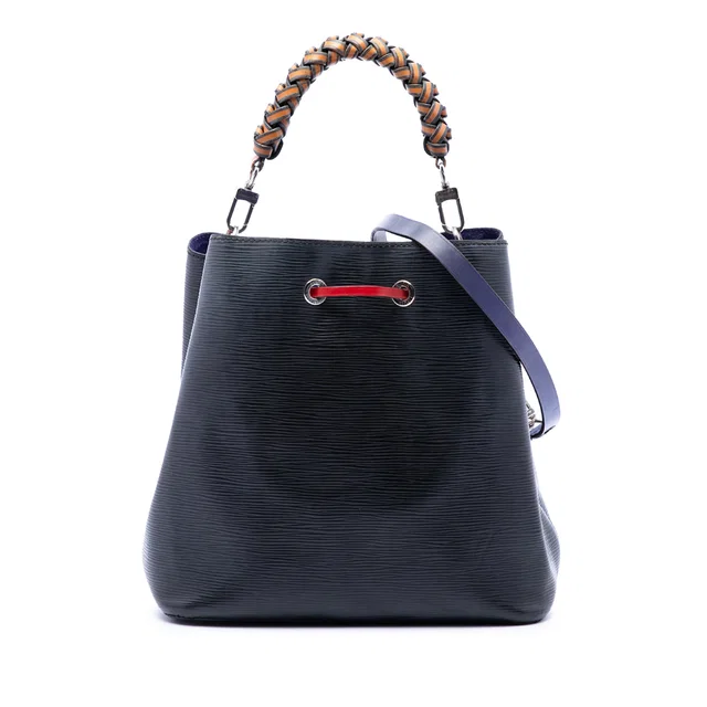 Black Louis Vuitton Epi Tricolor Braided Neonoe MM Bucket Bag in Black Leather from Designer Revival