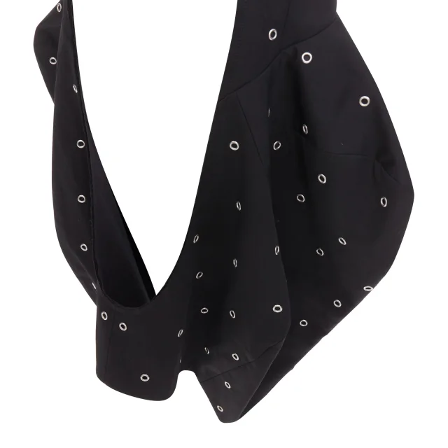 Comme des Garcons black wool silver grommet cut out pannier dress in black, photo 2 of 6 from ShopSimon