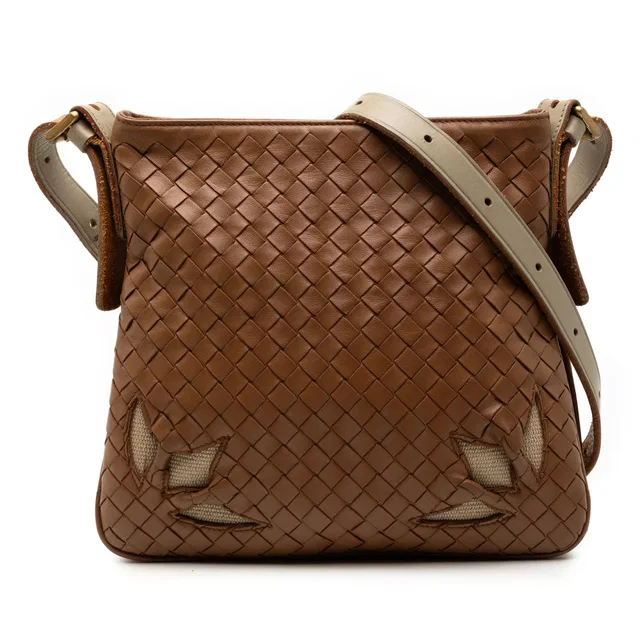Brown Bottega Veneta Nappa Intrecciato Cutwork Crossbody in Brown Nappa leather from Designer Revival