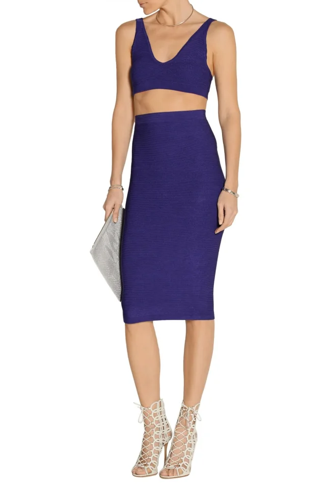 Cushnie Ribbed Stretch-Knit Bra Top in Blue, photo 2 of 3 from THE OUTNET