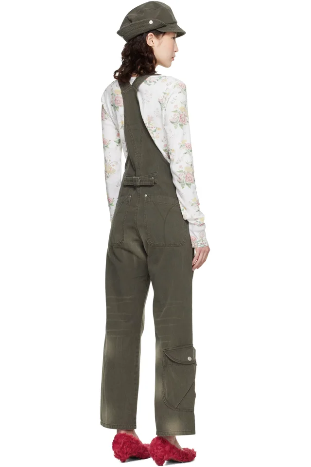 OPEN YY Brown Cargo Pocket Cotton Overalls, photo 3 of 4 from SSENSE