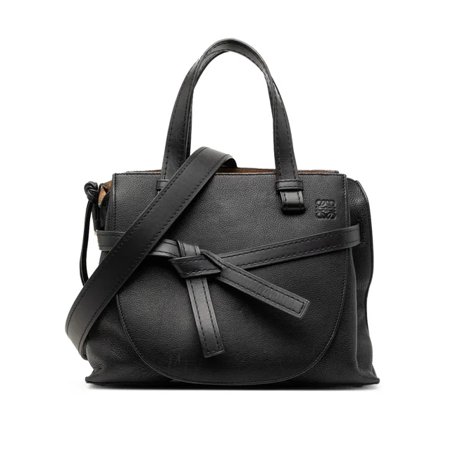 Black LOEWE Small Leather Gate Top Handle Bag Satchel in Black Leather from Designer Revival