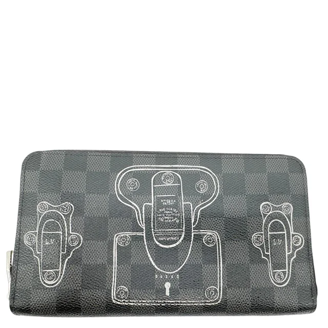Louis Vuitton Trunks And Lock Damier Graphite Zippy Organizer Wallet Black in Black Canvas from Dallas Designer Handbags