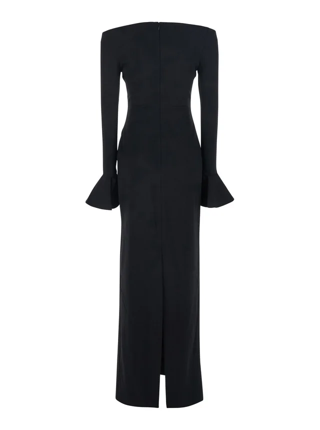 Solace london Long Dress 'Anica' with Square Neckline and Flared Cuffs in Black Fabric for Women in Black 95% Polyester 5% Elastane, photo 4 of 6 from Gaudenzi Boutique