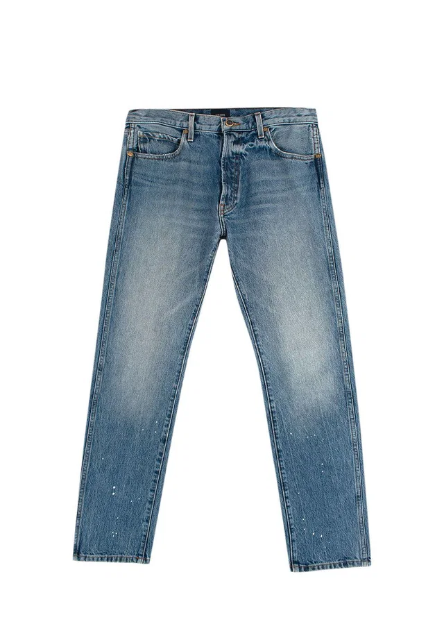 Khaite Kyle Paint-Splatter Straight-Leg Jeans in Denim from HEWI