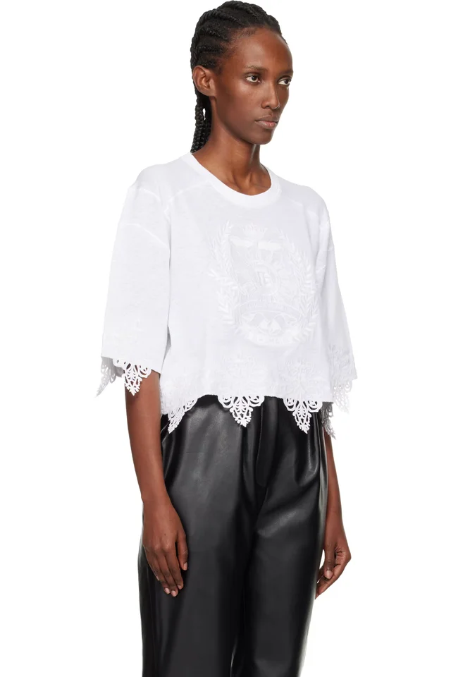 BALMAIN White Emblem Baseball T-shirt, photo 2 of 4 from SSENSE