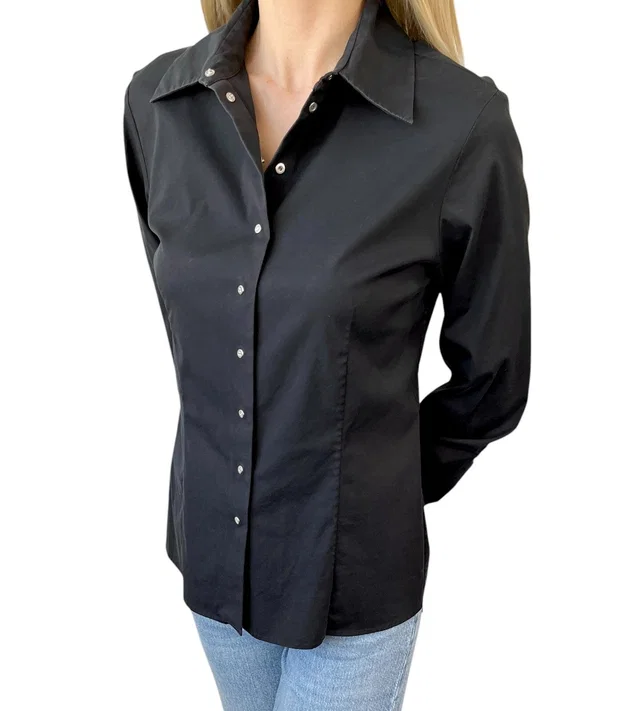 Celine Vintage Macadam Logo Black Shirt #38 Blouse Top Black Silver Cotton in Black from Luxury Promise