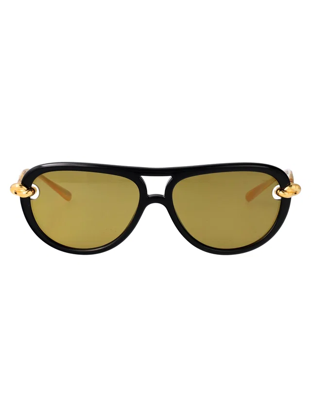 Bottega Veneta Bv1418s Sculptural Metal Sunglasses — Black in Black from HEWI