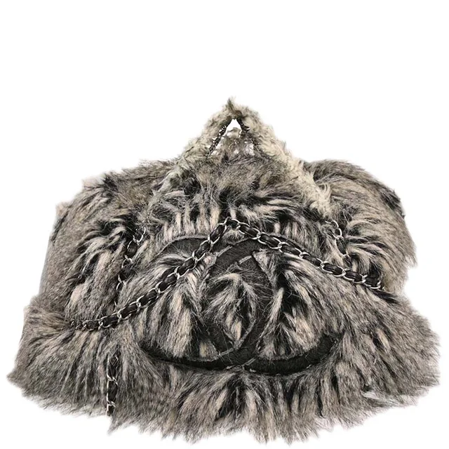 Chanel 2010-2011 Gray Artificial Fur Arctic Fantasy Tote Handbag in Grey from AMORE Vintage Tokyo