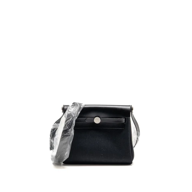 Hermès Mini Herbag Canvas / Hunter Leather Black Shw Stamp K in Black Canvas from EMIER