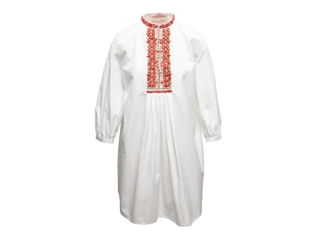White & Orange Valentino Embellished Long Sleeve Dress Size IT 42 in White from Designer Revival