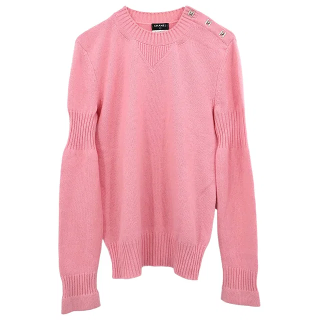 Chanel 2015 Sweater Knit Top Turnlock Pink #36 in Pink Cashmere from AMORE Vintage Tokyo