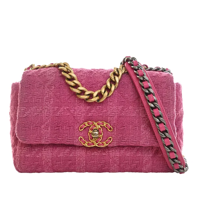 Pink Chanel Medium Tweed 19 Flap Satchel in Pink Tweed from Designer Revival